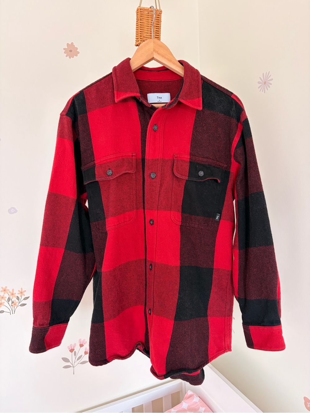 TNA - Aritzia Red Checker Plaid Cotton Shirt Jacket Size Small